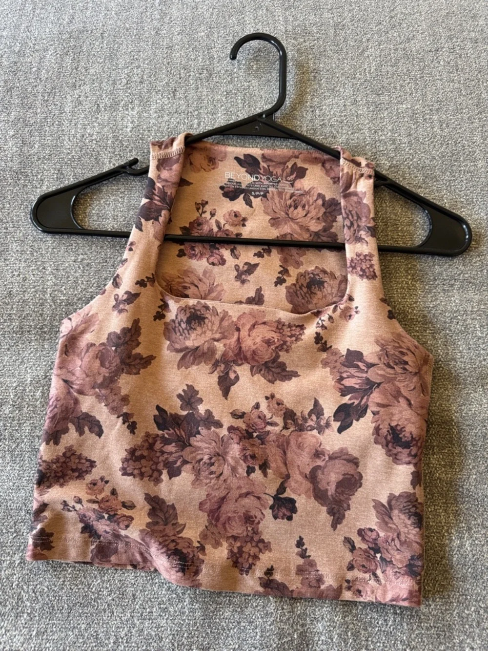 Beyond Yoga Mauve Floral Square-Neck Crop Tank - Picture 1 of 5